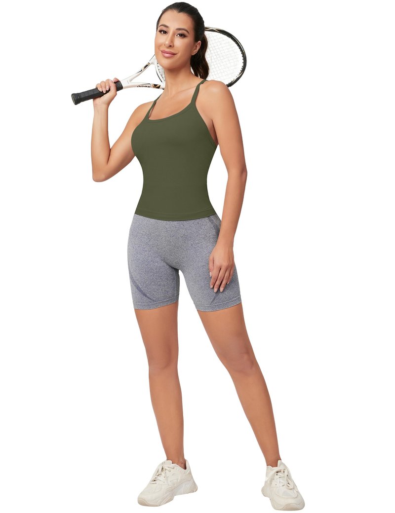 MathCat Workout Tank Tops for Women with Built in Bra, Sleeveless Gym Tops Seamless Racerback Athletic Yoga Shirts Olive Green