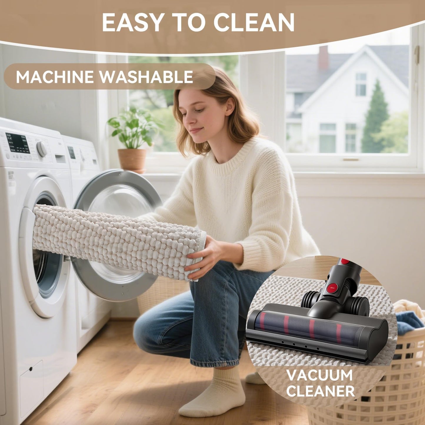 QiCaiJia 16x24 Extra Soft Chenille Bathroom Rugs - Non Slip Quick Dry Absorbent & Washable Bath Mat, Thin Low Profile Fit Under Door, Shower Mat for Outside Shower - Beige