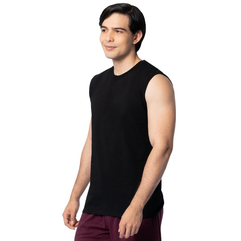 Fruit of the Loom Men's Eversoft Cotton Sleeveless T Shirts, Breathable & Moisture Wicking with Odor Control, Sizes S-4X, Muscle-2 Pack-Black, XX-Large