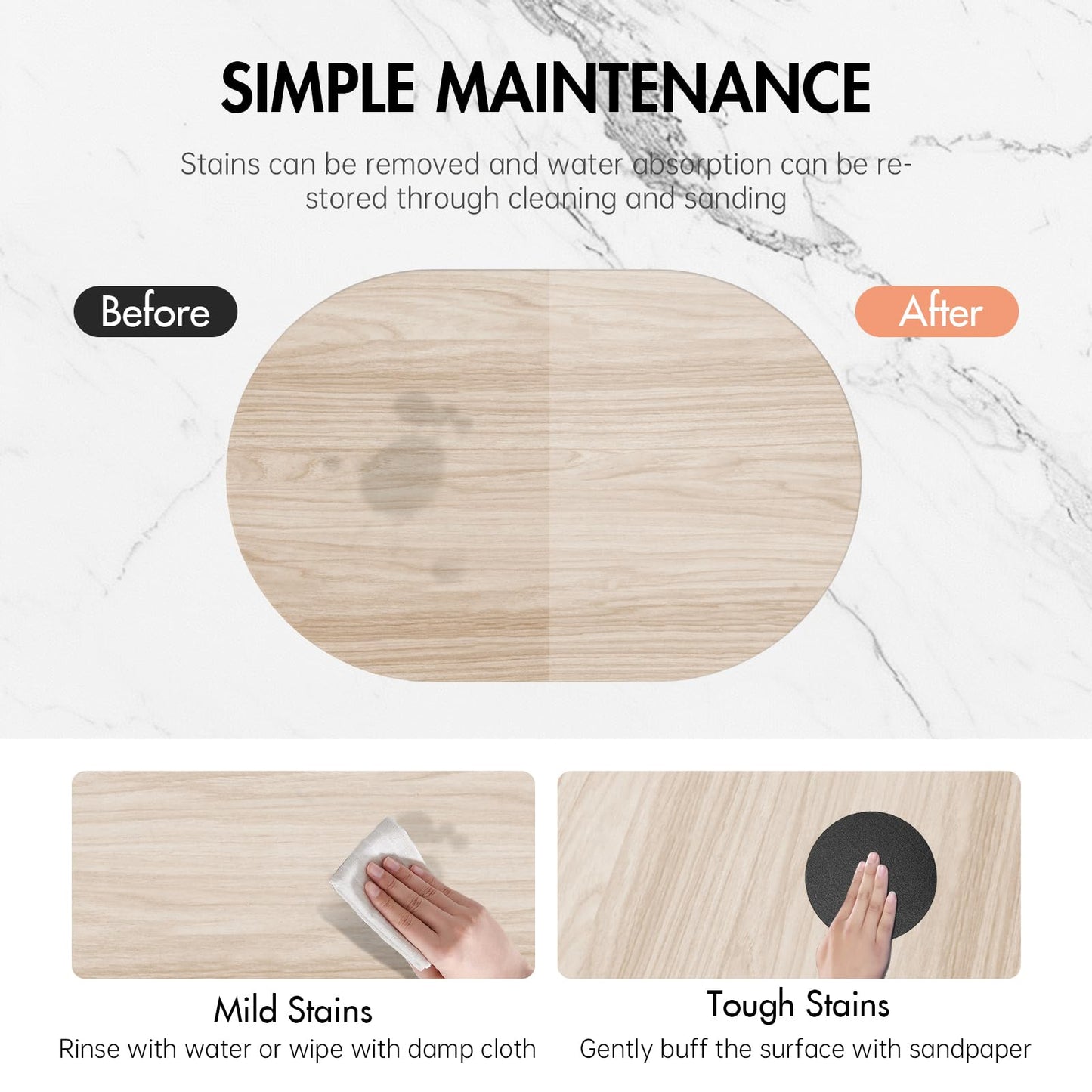 NAVKONY Stone Bath Mat for Bathroom|Diatomaceous Earth Bath Mat|Quick Dry Water Absorbing Bath Stone Mat Large|Non-Slip Bathroom Shower Rug|Easy to Clean (24×16'', Wood Grain, Oval)