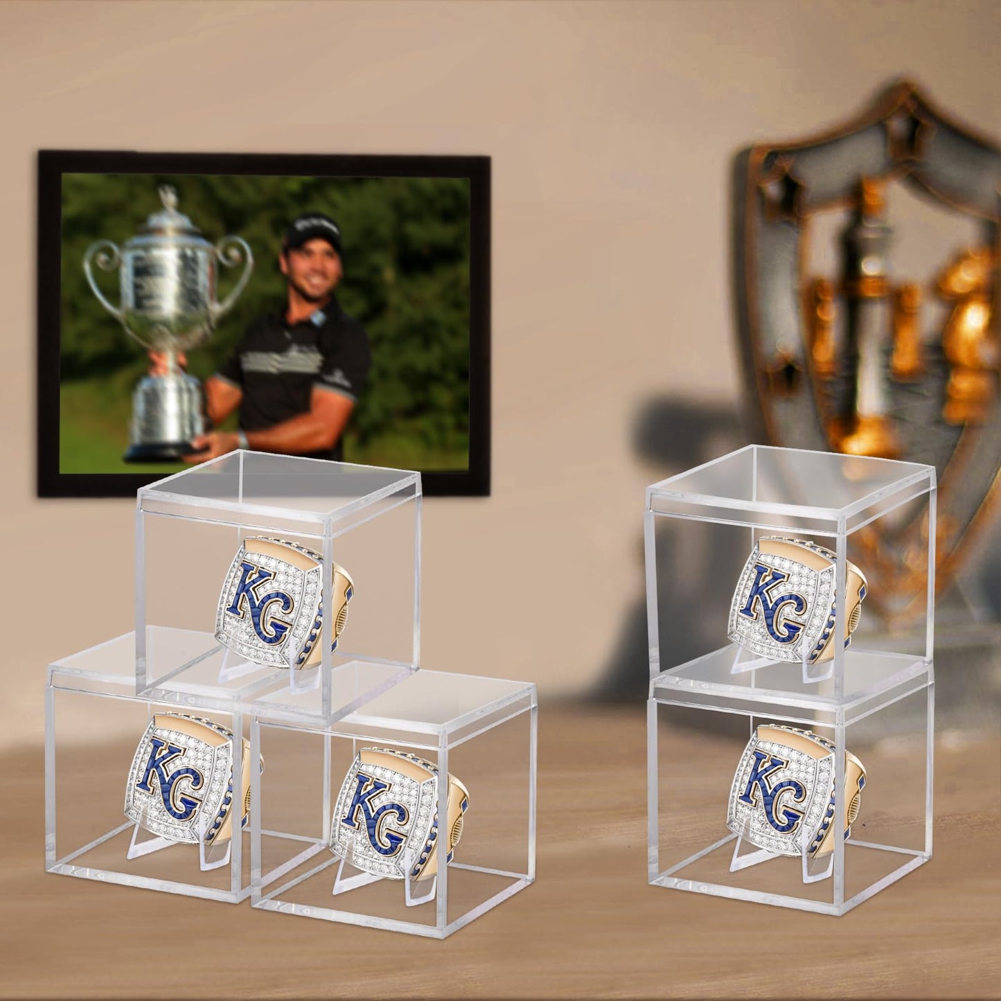 20 Pack Championship Ring Display Case Clear Acrylic Ring Case Display Box for Sports Baseball Softball Football Golf Single Ring Coin Holder Stand, 2.16 Inch