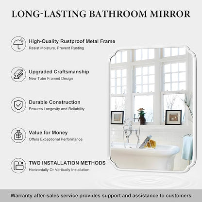 White Bathroom Vanity Mirror for Over Sink 30" x 40" Modern Rounded Corner Rectangle Wall Mirror Decorative with Non-Rusting Iron Metal Framed (Horizontal/Vertical)