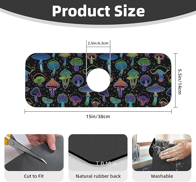 Cool Mushroom Mushrooms Kitchen Sink Splash Guard Faucet Mat Super Absorbent