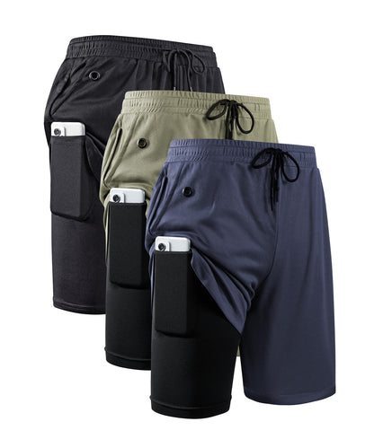 JWJ Mens 2 in 1 Running Shorts Quick Dry Gym Athletic Workout Clothes with Side Pockets
