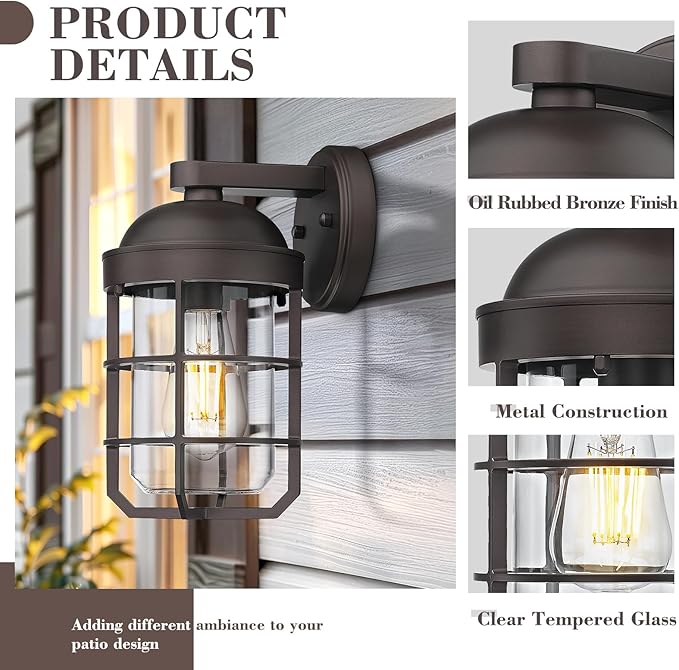 Emliviar Farmhouse Wall Mount Outdoor Lighting, Nautical Exterior Light Fixture Metal with Clear Glass, Outside Light in Oil Rubbed Bronze Finish for Garden & Porch, GE255BL ORB