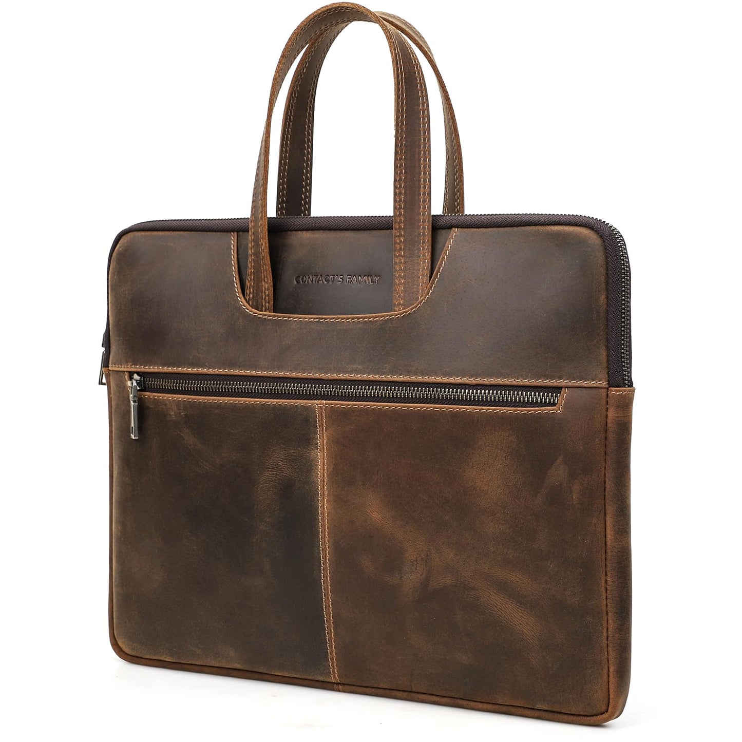 CataPurus Top Grain Leather 15.4" Slim Laptop Briefcase Handbag, Vintage Design with 5 Pockets, Handmade, Compatible with MacBook Pro/Air 13.3"/14.2"/15.4"/16" & other Laptop/Tablet, Coffee 15.4 Inch