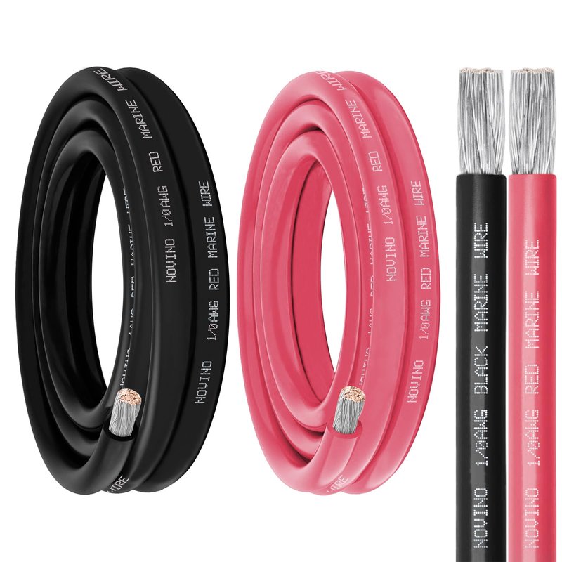 1/0 Gauge Marine Wire 1/0 AWG Marine Grade Wire Include 1/0 Gauge 5FT Red & 5FT Black,1/0 AWG Tinned Copper Oxygen-Free Boat Electrical Cable for Automotive/RV/Camper/Trailer Outdoor Use