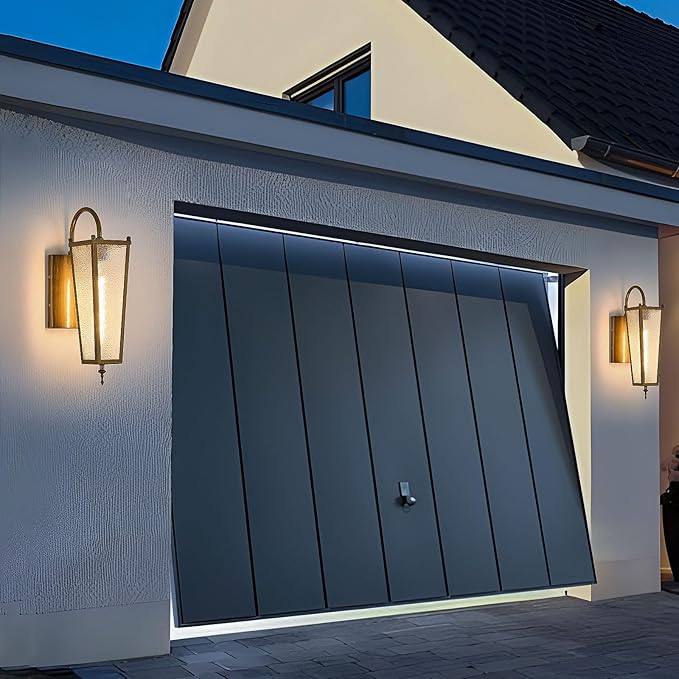 Outdoor Wall Light, Vintage Gold Metal Sconce, 17.1in Exterior Waterproof Lantern with Clear Glass, Farmhouse Porch Wall Mount Lighting for Garage, Patio, Front Door