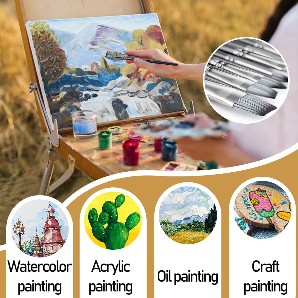 Transon Artist Paint Brush Set of 12 for Watercolor Acrylic Gouache Oil and Tempera Painting