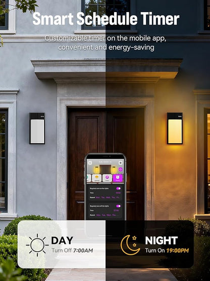 Outdoor Wall Lights 2 Pack, Smart LED RGBICWW Porch Lights Outdoor, Modern 1500LM Exterior Lighting Fixtures, IP65 Waterproof Color-Changing Wall Lamp for House, Patio, Garage, Yard