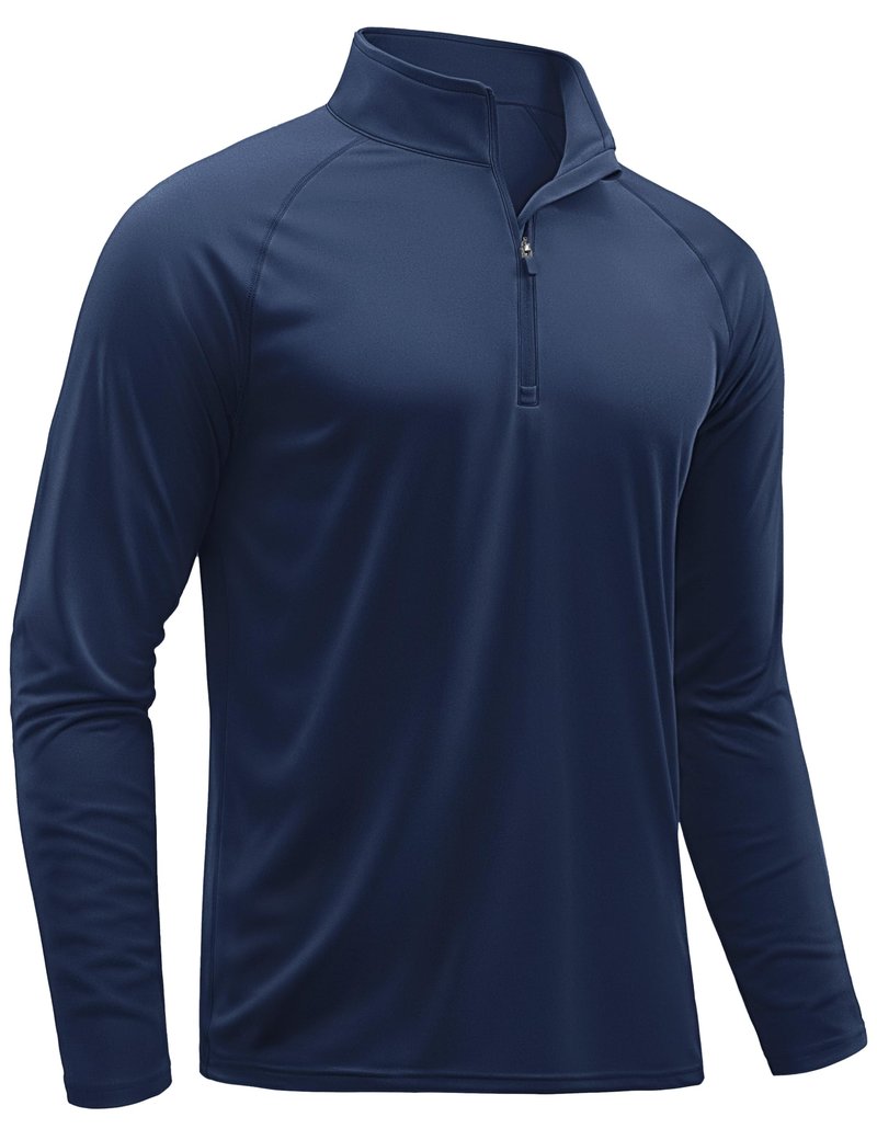 TACVASEN Long Sleeve Shirts for Men 1/4 Zip Pullover Sun Protection Athletic Running Workout Summer UV Shirts Navy L