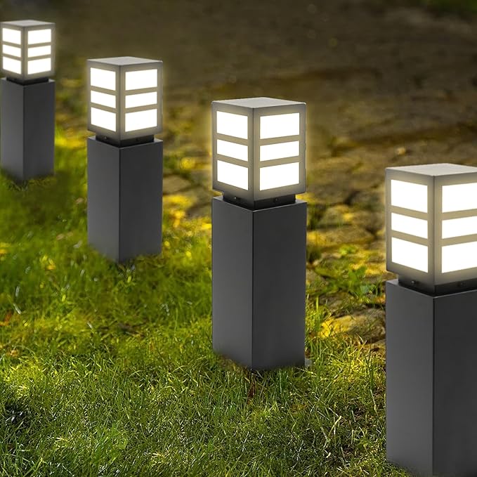 Landscape Path Lights 24" IP65 Waterproof Bollard Lights, Heavy Duty Steel Stable Widened Base E27 Lamp Holder, Modern Outdoor Path Lights Bollard for Lawn, Patio, Courtyard, Driveway, Oblong 1pack
