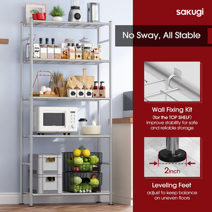 Storage Shelves - 5 Tier Shelf Organizer, Heavy Duty Garage Shelving Unit with Leveling Feet, Stable Metal Shelves Organizer for Pantry, Kitchen and Closet, 33.0" W x 12.6" D x 72.0" H, Black