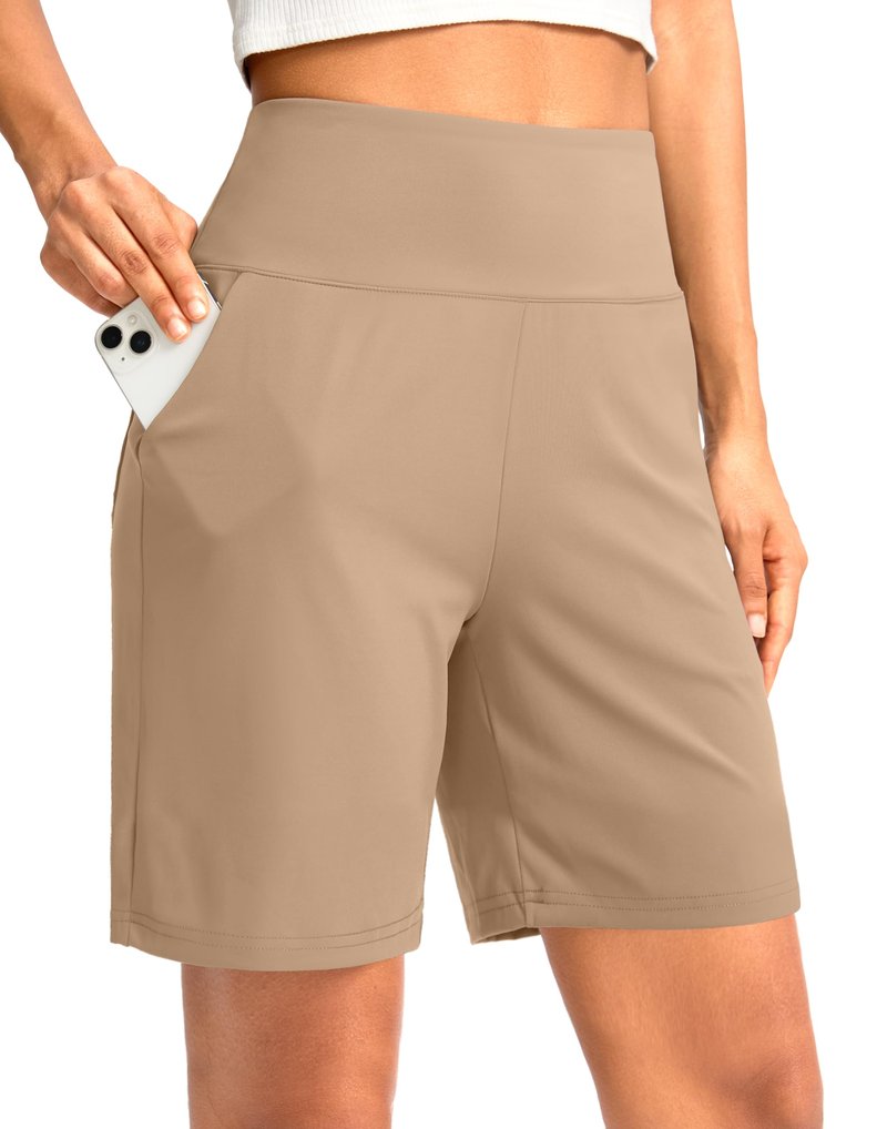 G Gradual Women's Bermuda Long Shorts with Pockets 7" High Waisted Knee Length Shorts for Women Walking Athletic Workout(Khaki-L7,3XL)