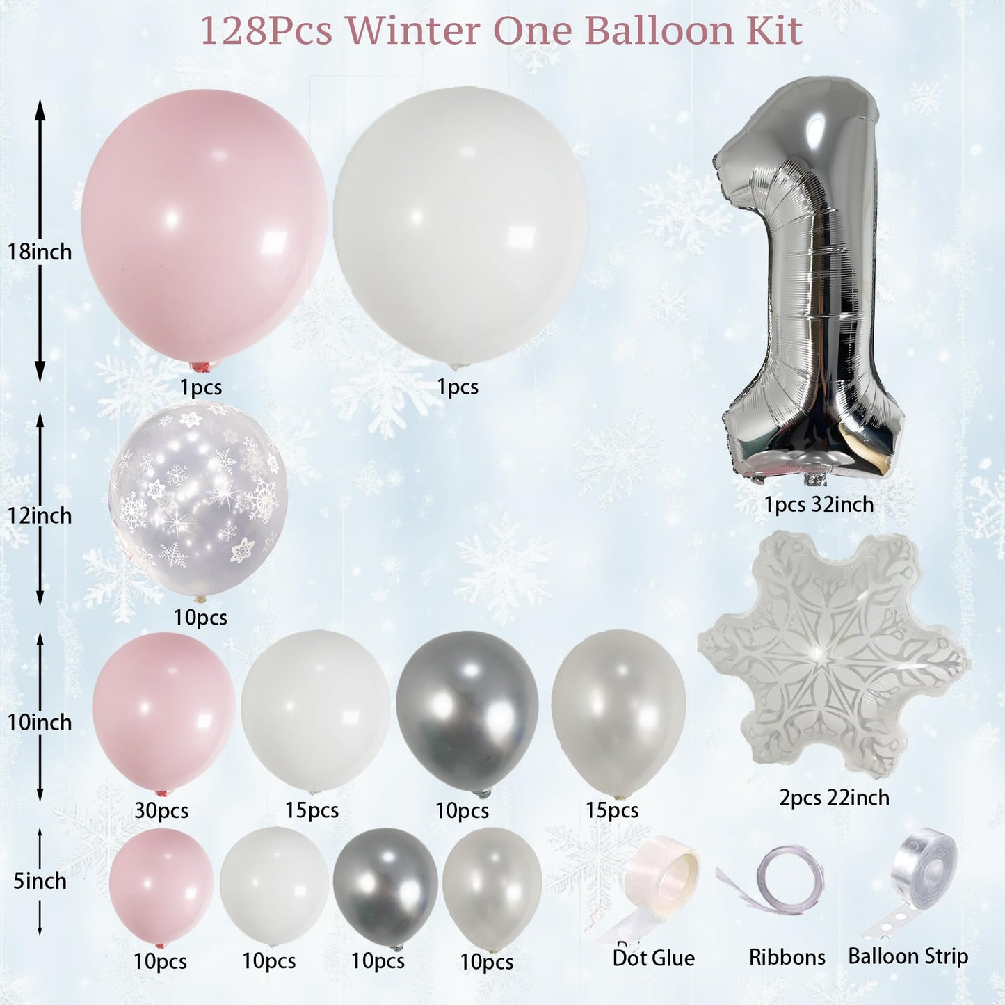 Pink Winter Onederland Balloon Garland 128pcs Girl First Birthday Snowflake Balloons 1st Birthday Decorations Pink Christmas Baby Shower Decor For Sweet One Fairy Decorations Coquette Party Decor