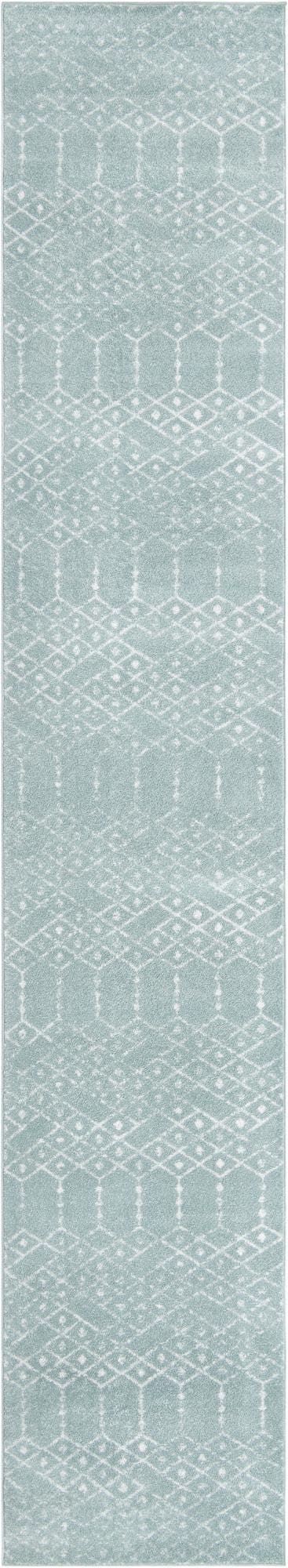 Rugs.com - Paxon Trellis Rug – 16 Ft Runner Aqua Easy-Clean Rug – Modern Hallway Runner, Stain-Resistant Entryway Decor