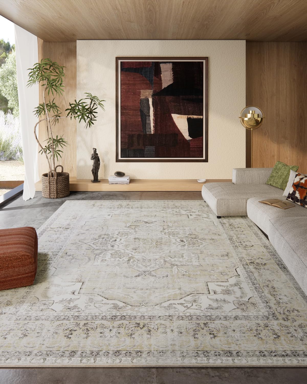 8x10 Area Rugs for Living Room: Washable Rug Non Slip Low Pile Soft Faux Wool Non Shedding Vintage Boho Large Carpet Rugs for Bedroom Dining Room Kitchen Nursery Under Table Home Office Farmhouse