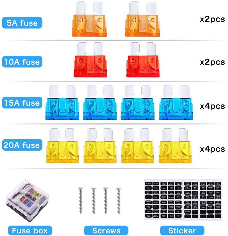 12V Fuse Box 6 Way 12 Volt Fuse Block ATO/ATC with LED Indicator Light Waterproof 24V for Marine Automotive Boat Car Truck