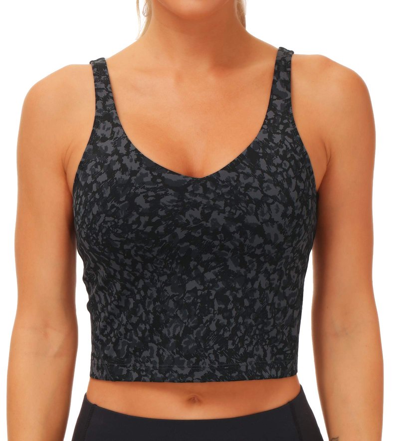 THE GYM PEOPLE Womens Longline Sports Bra Wirefree Padded Medium Support Yoga Bras Gym Running Workout Tank Tops (Graffiti, Medium)