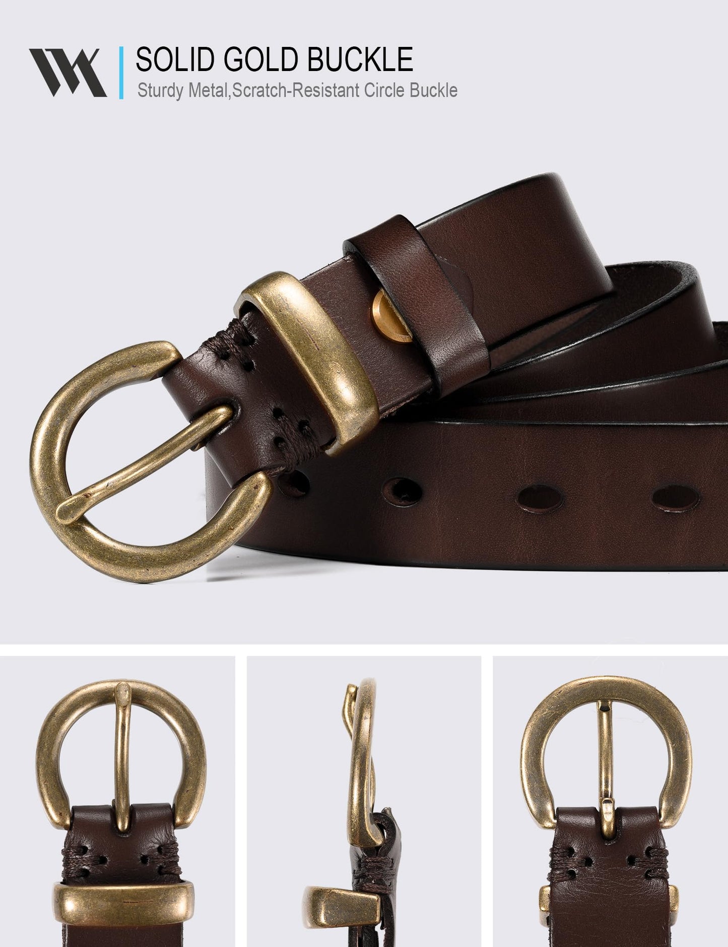 WOLFANT Full Grain Leather Belt for Women,1.1" Ladies Casual leather Jean Belt with Vintage Circle buckle in Gift Box