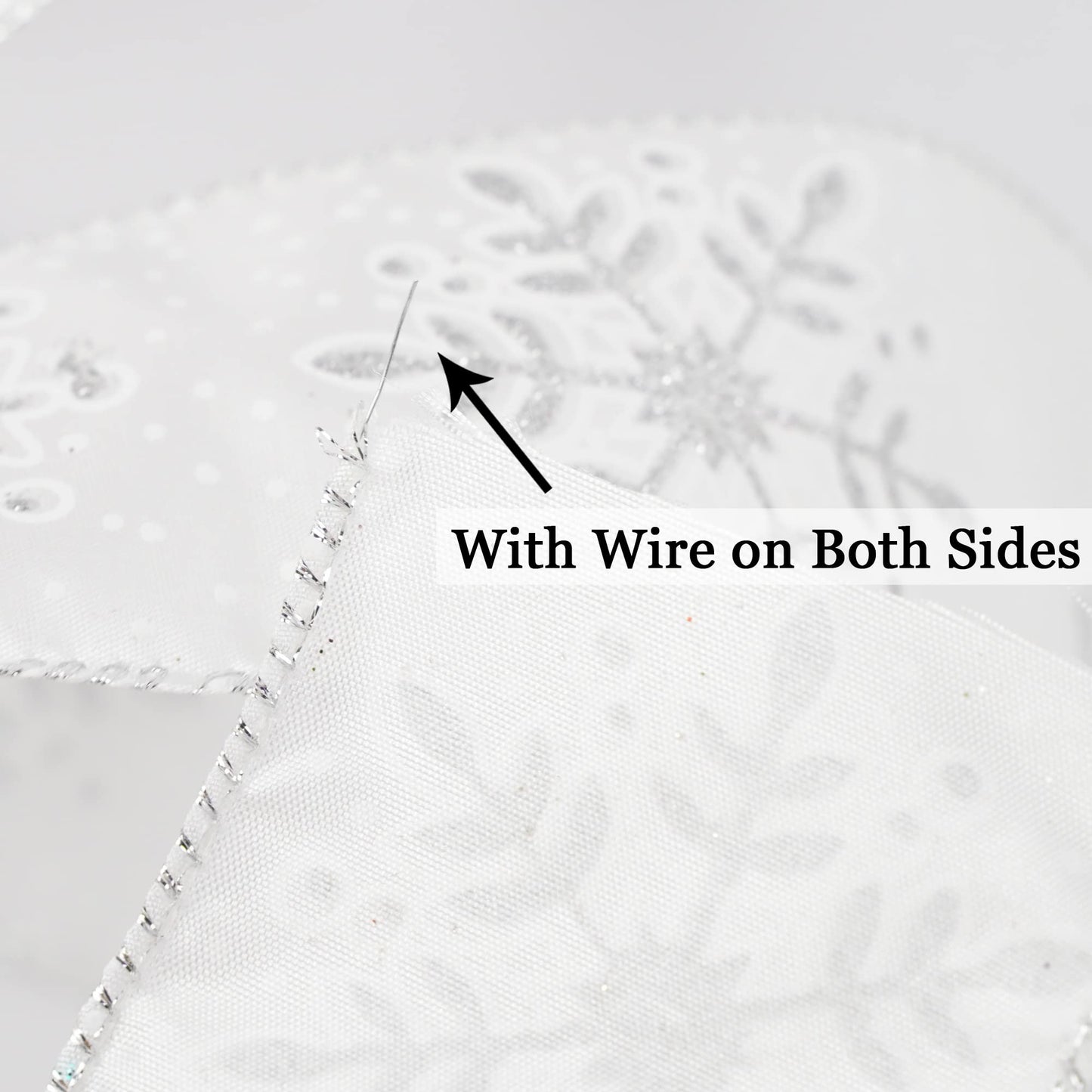 MEEDEE Silver Snowflake Wired Ribbon White Ribbons with Glitter Snowflake 2.5 Inch White and Silver Ribbon for Christmas Tree, Winter Decor, Garlands, Wreaths, Gift Wrapping (10 Yards)
