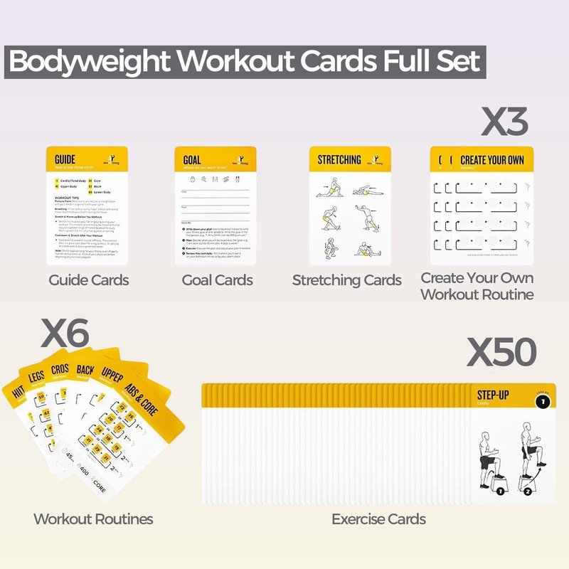 Bodyweight Training Cards Set - 50-Exercise Fitness Deck for Home/Gym, Beginner to Advanced, Customizable Workouts (Vol 1)