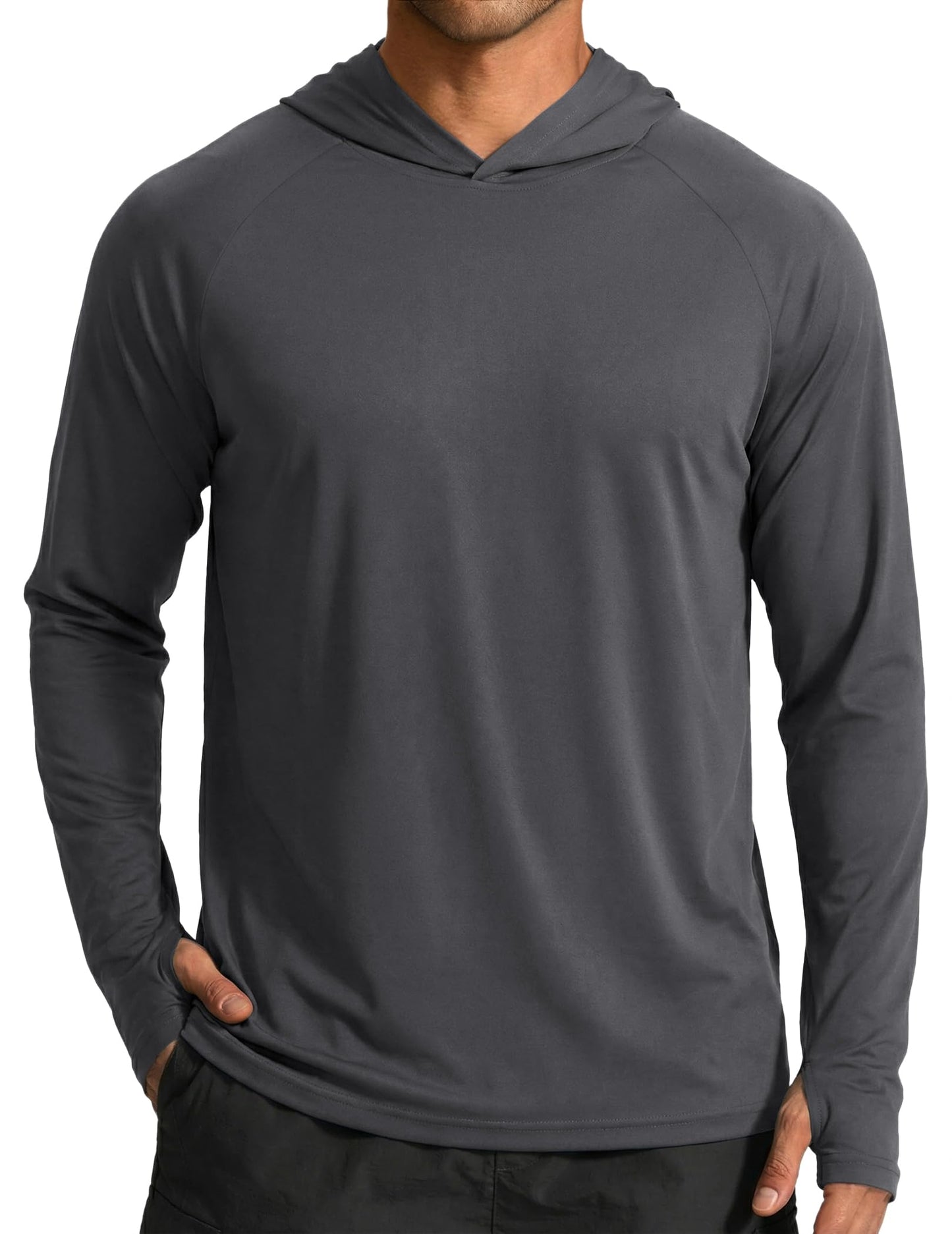 COOFANDY SPF 50+ Fishing Shirts for Men Long Sleeve Sun Protection Hoodie Lightweight Outdoor Hiking Running Rash Guard Dark Gray