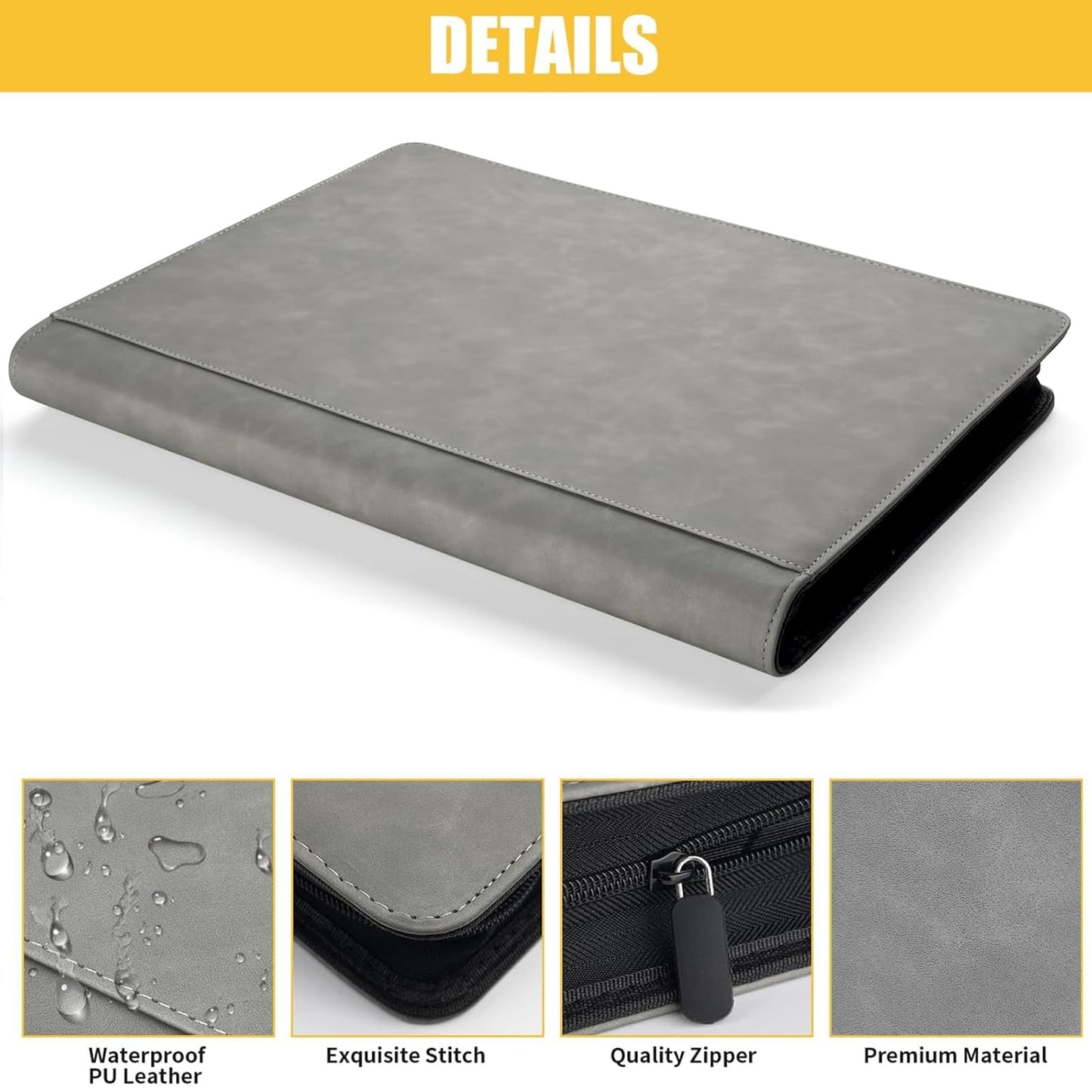 16 Pocket Ringless Side Loading Trading Card Binder, 1024 Cards PU Fixed Page Zipper Card Album for TCG Sports Game Cards, Not Fit Top Loaders (Marble Grey)