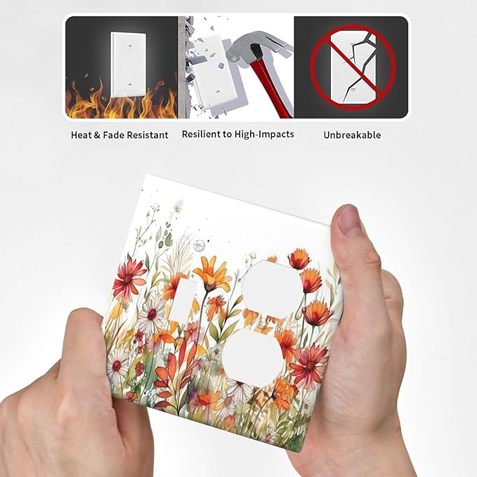Decorative Light Switch Cover Plate Watercolor Wild Flower Floral 2 Gang Outlet Covers 1 Toggle 1 Duplex Wall Plate Decorate Electrical Switch Plate Covers for Bathroom Home Decor