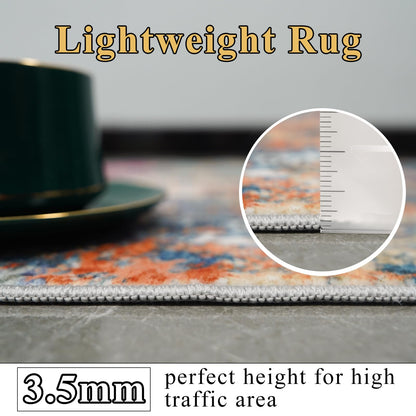 RUUGME Abstract 6ft Round Rug - Large Washable Rugs for Living Room Abstract Colorful Rug Indoor Non Slip Low Pile Carpet Bedroom Soft Foldable Stain Resistant Distressed Thin Mat 6ft Colorful/Multi