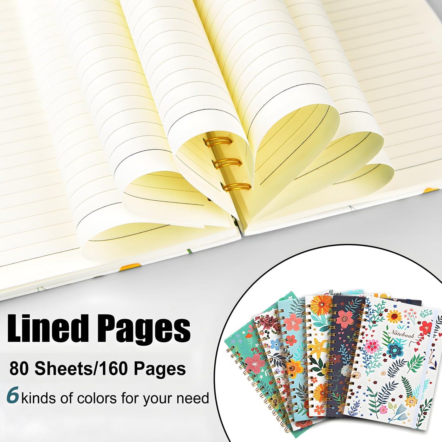 Coopay 6 Pack B5 Spiral Notebook Journal for Women, College Ruled Composition Notebooks Hardcover Spiral Journal, Cute Blooming Floral, Office School Business Supplies, 10.2" x 7.5", 160 Page