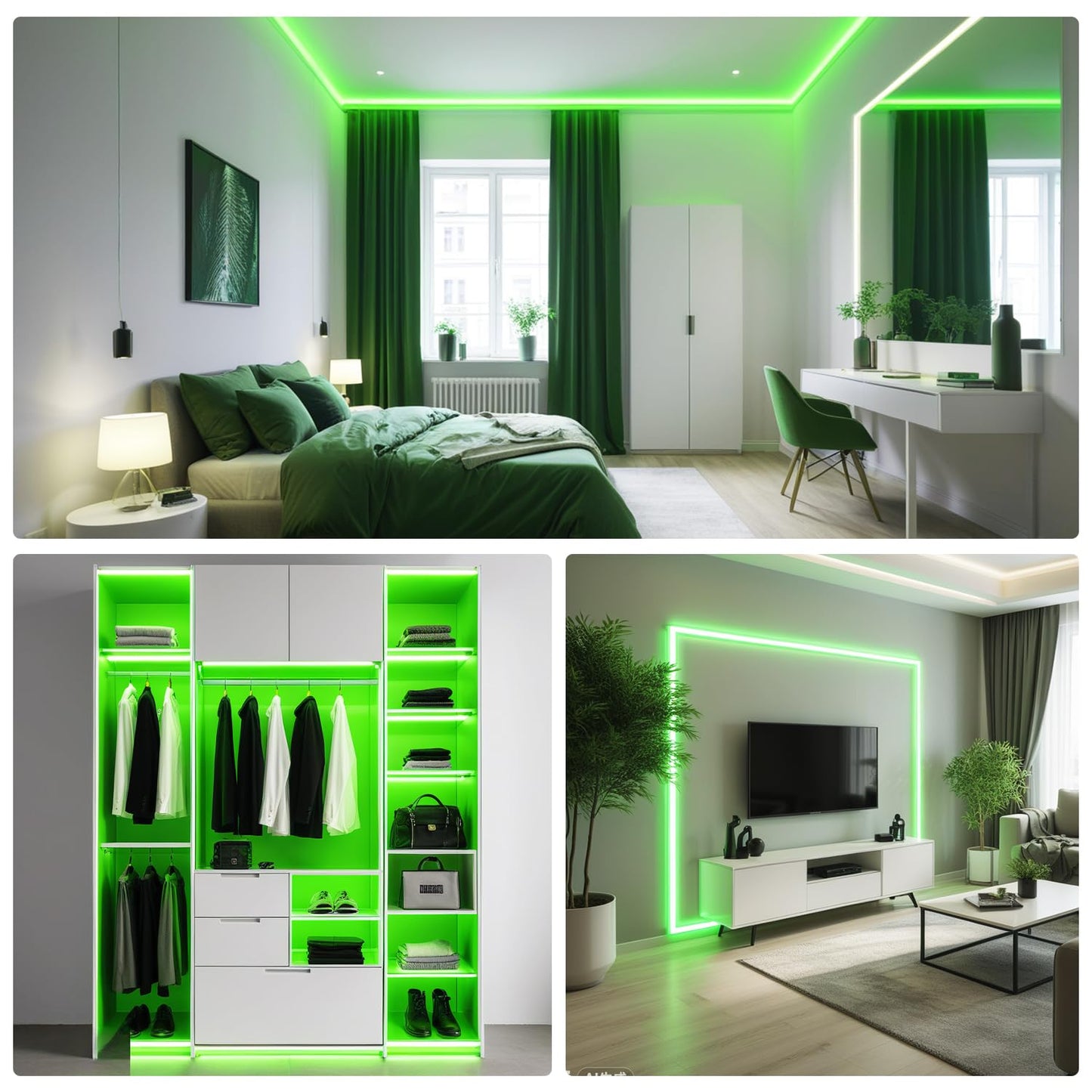 iNextStation 12V LED Strip Light Green, 16.4ft/5M SMD5050 LED Strip with Adapter & LED Switch, Flexible Cuttable LED Tape Light for Bedroom Kitchen Cabinet Bar Festival Home Indoor Decor