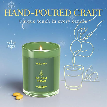 Balsam Cedar Candle, 10oz Soy Scented Candle for Home, Christmas Birthday & Holiday Gifts for Women & Men, Long Lasting 50+ Hour Clean Non-Toxic Burn, Elegant Winter & Christmas Festive Home Decor