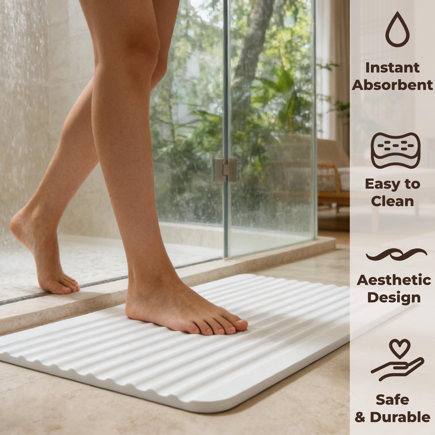 Maison Zozo Stone Bath Mat Diatomaceous Earth Shower Mat Non-Slip Ultra Absorbent Durable Stone Mats for Bathroom/Kitchen Fast-Drying Modern Design Easy to Clean (24''*16'' White)
