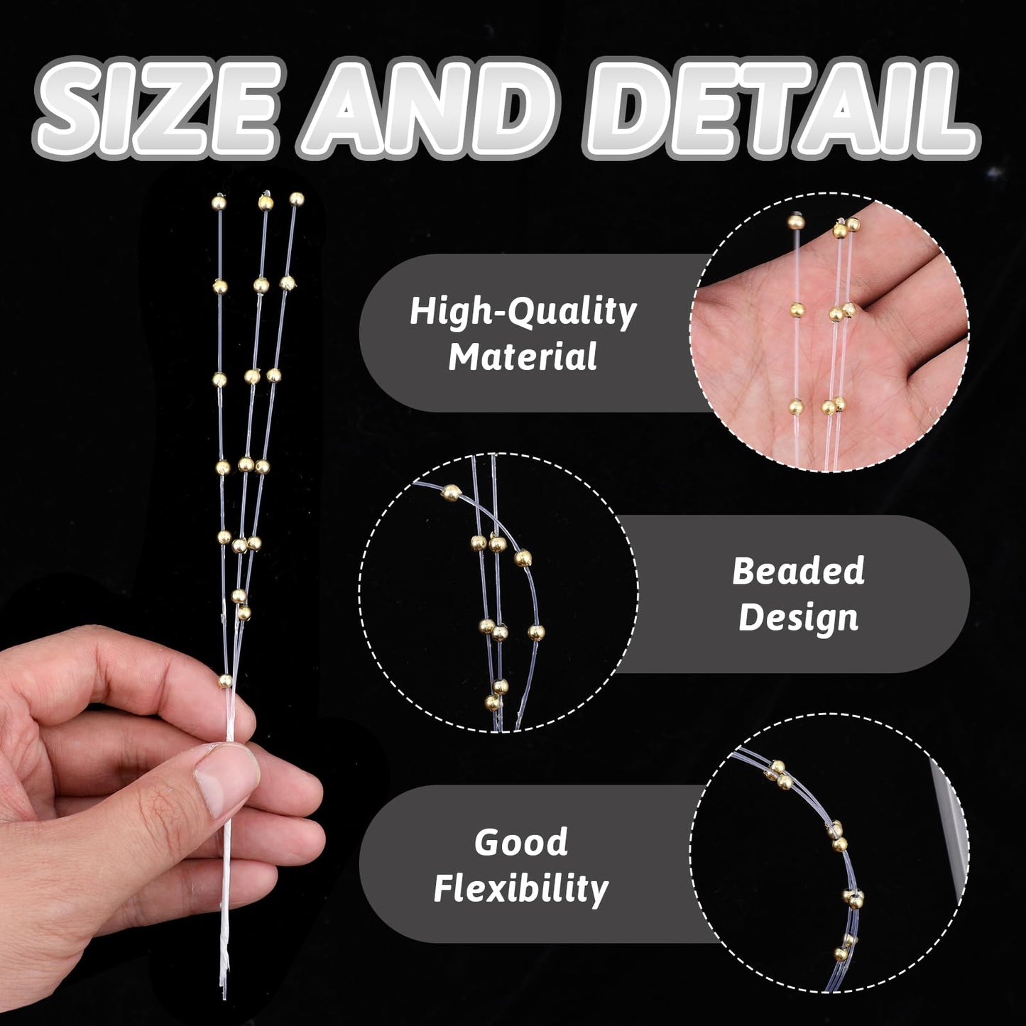 Bouquet Accessories 60 Pcs Pearl Floral Picks,Silver Flowers Stick Stems Bouquets,4mm Bead String Garland Spray Filler Floral,Tree Picks Wedding Party Decoration,Christmas Decorations Gold