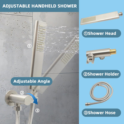 Backnets Solid Brass Handheld Shower Head Arc Design High Pressure Brushed Nickel Hand Shower Wand with Adjustable Supply Elbow Wall Connector Shower Holder and 59″ Stainless Steel Hose Set