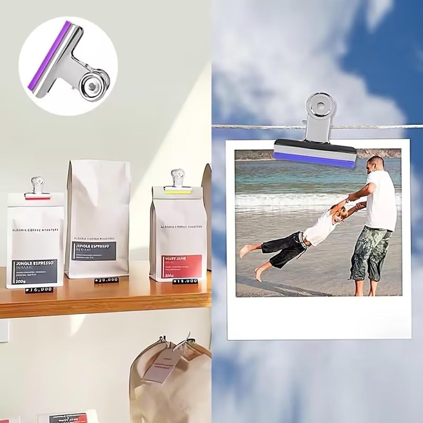 3 Inch Extra Large Bulldog Clips Covered with Silicone, 10 Pack, 75 mm, Silver, Chip Clip, Binder Clips, Fold Clamps for Food Bags, No More Sharp Edges