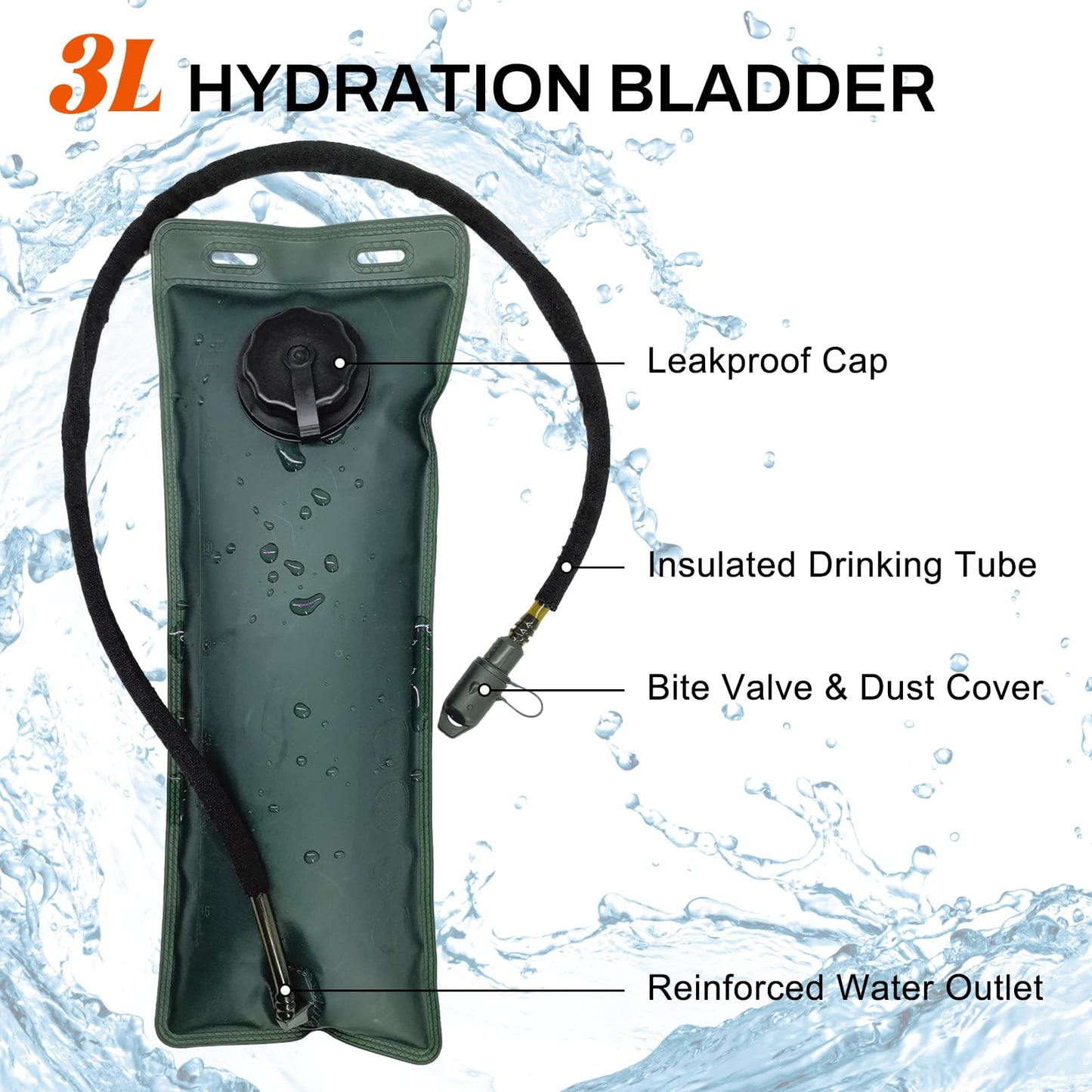 Hannibal Tactical 5L Hydration Pack, Water Backpack with 3L Water Bladder, MOLLE System for Outdoor Hiking, Biking, Running, Grey