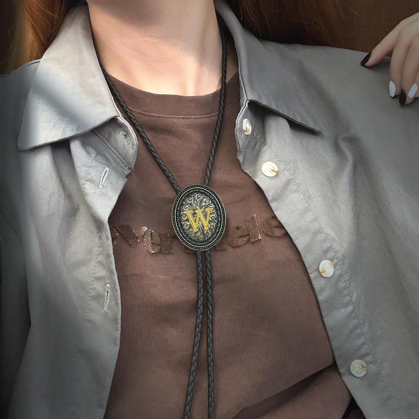 Sintcach Bolo Tie for Men Women, Western Cowboy Initial Letter Bolo Ties, Vintage Leather Necktie Western Accessories Cowboy Gifts, W