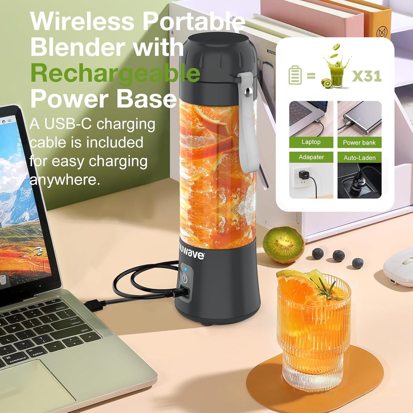 Nuwave Portable Blender for Smoothies and Shakes, 2025 New & Improved, 16 OZ On-The-Go Small Juice MIni with 6 Blades, Rechargeable, BPA-Free, Leak-Proof Lid, for Gym, Kitchen, Office