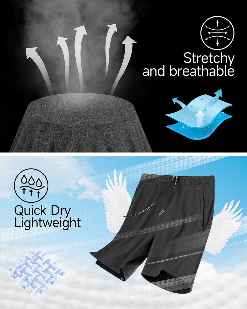 Lempue 2 Pack Mens Athletic Workout Shorts 7 Inch Quick Dry Gym Shorts with Pockets, Sports Tennis Running Shorts for Men