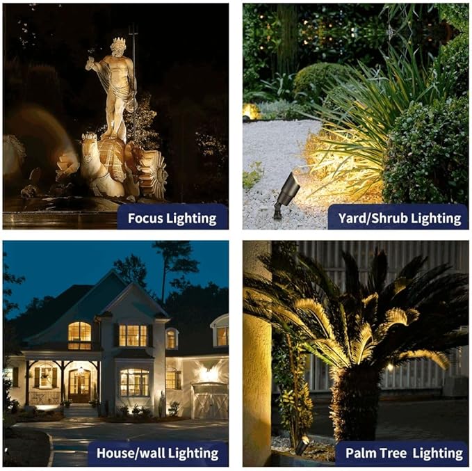 Gardenreet Brass Landscape Lighting Kit (4-Pack LED Spotlights) with 100 Feet Cable and 20Pack Wire Connectors for Outdoor House Garden Patio Without Low Voltage Transformer