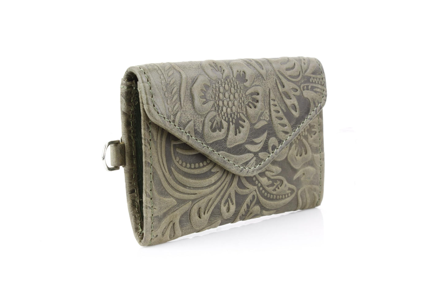 American Bison Small Floral Filigree Wristlet for Women – Compact Card Holder Wallet with Wrist Strap – Minimalist Clutch for ID, Credit Cards & Essentials (Green)