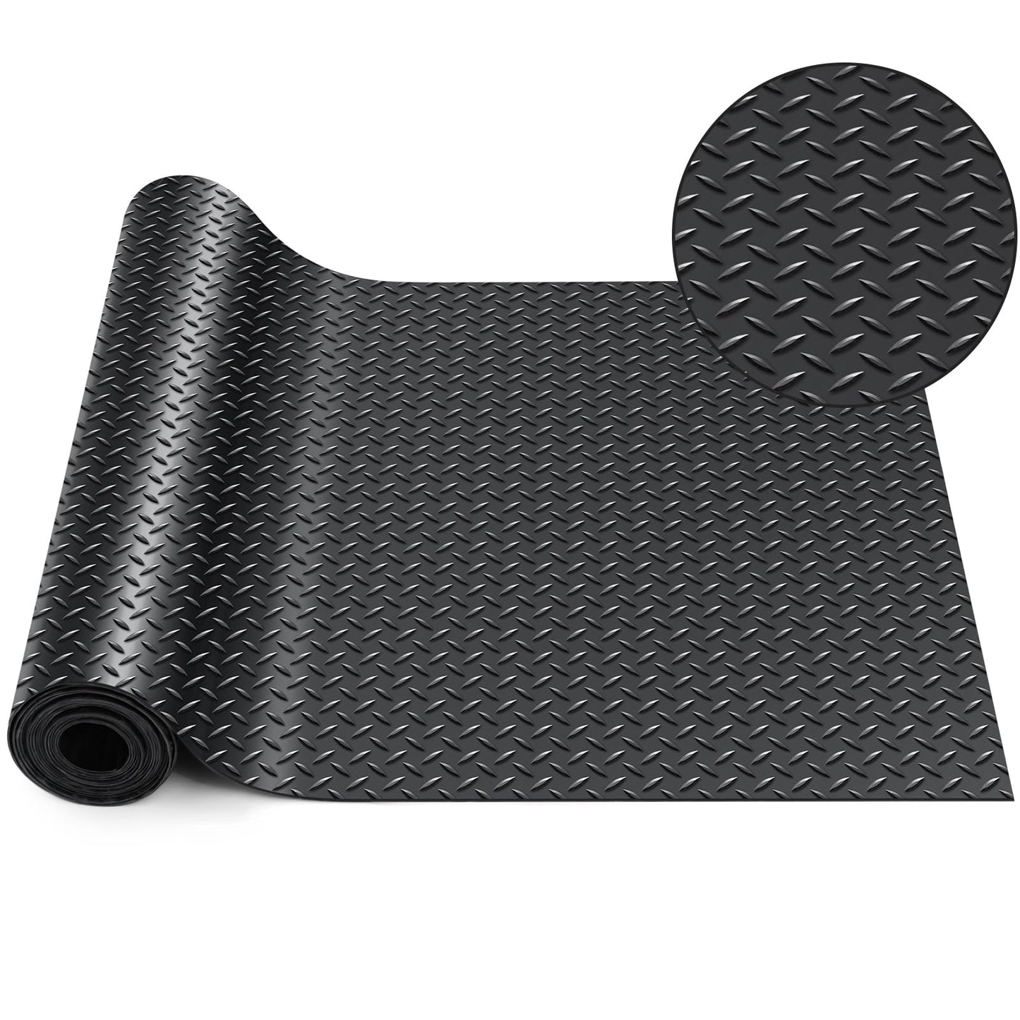 Breling 16 in x 20 ft Rubber Diamond Plate Rolls Garage Floor Mat for Under Car, Heavy Duty Flooring Rug for Trailers Garage, PVC Water/Stain Outside Stall Resistant Parking Rv Tool(Black)