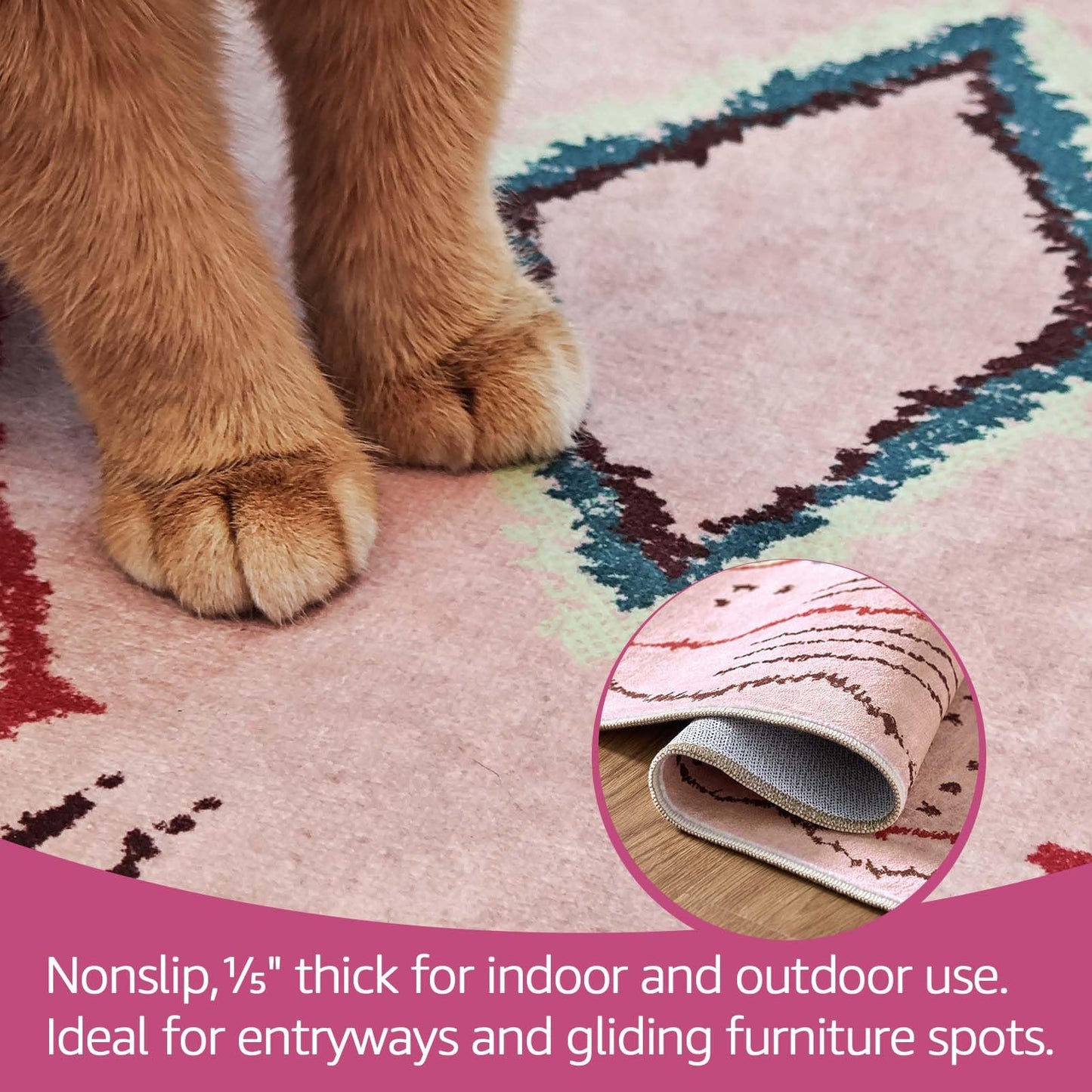 jinchan 2x3 Entryway Rug Pink Washable Modern Boho Rug Geometric Hot Nerd Doormat Soft Low Pile Non Slip Accent Small Mat Lightweight Cozy Throw Carpet for Kitchen Bathroom Laundry Room Study Dorm