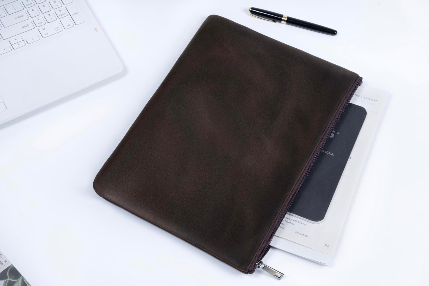 GZRHKJ Genuine Leather A4 File Folder for Document, Leather File Folder Organizer Document Holder for Men&Women, Waterproof Portfolio Envelope Folder Case