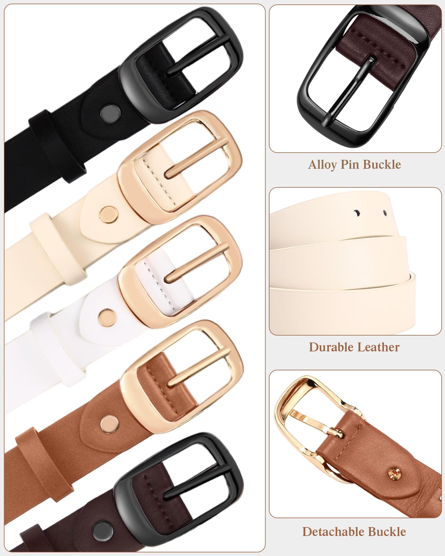SATINIOR 5 Pack Women Leather Belts for Jeans Ladies Waist Belt Women's Belt with Pin Buckle for Pants Dress(S: Fit Waist 25-30 Inches)