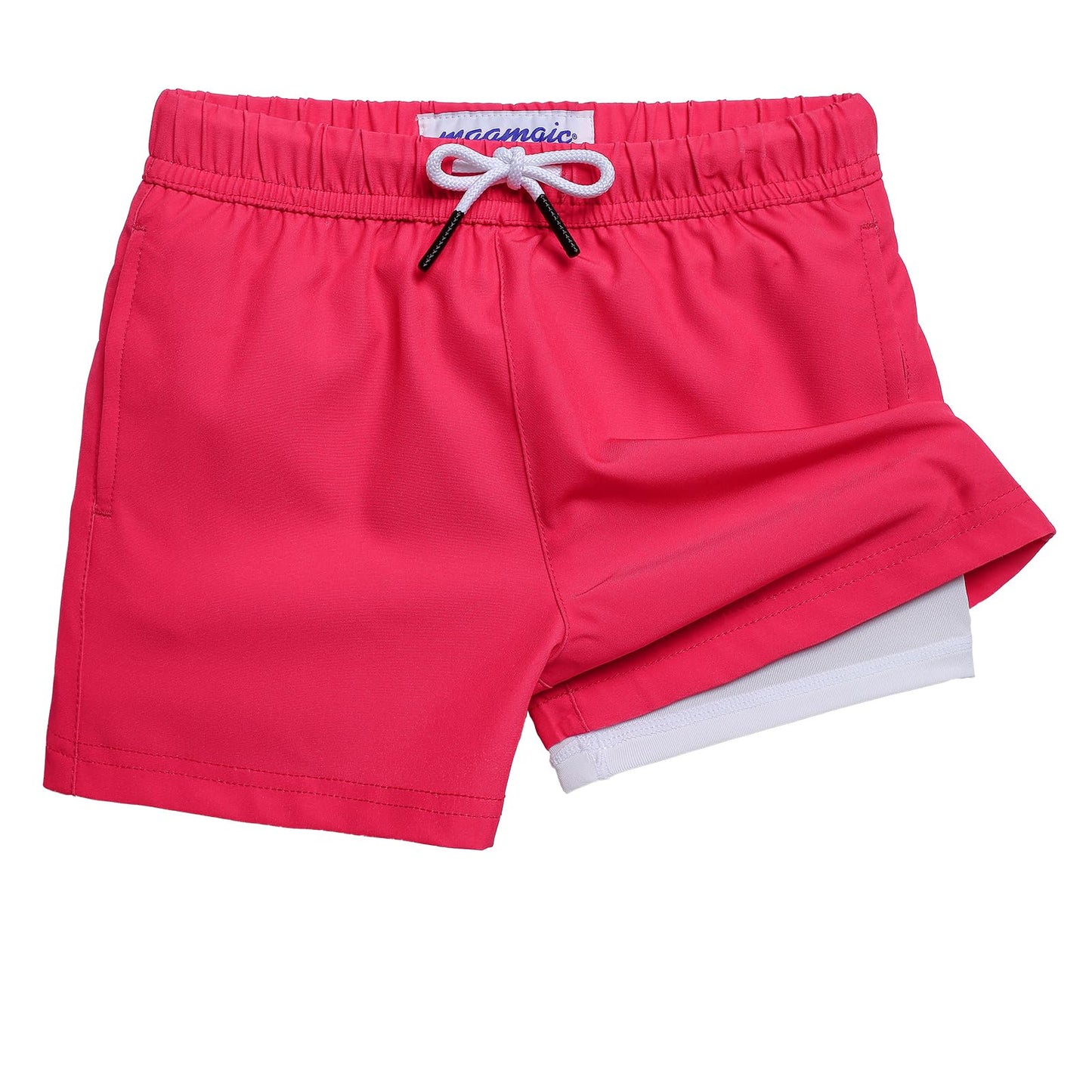 maamgic Boys Swim Trunks with Compression Liner Quick Dry Swim Shorts Anti-Chafe Boy Bathing Suit with Boxer Brief Toddler Swimsuit Raspberry Red 3T