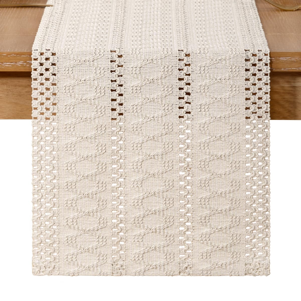 Socomi Boho Table Runner Summer Farmhouse Rustic Macrame Seasonal Long Woven Cotton Linen Small Coffee Dining Kitchen Table Runner for Dresser Scarf Holiday Home Decor 36in Beige