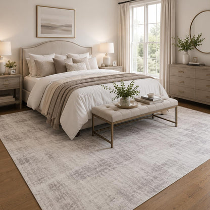 IGEMAEVE 8x10 Area Rug for Living Room Bedroom Washable, Modern Grey White Large Carpet Ultra Soft Faux Wool Retro Dining Room Non Slip & Non-Shedding Low Pile